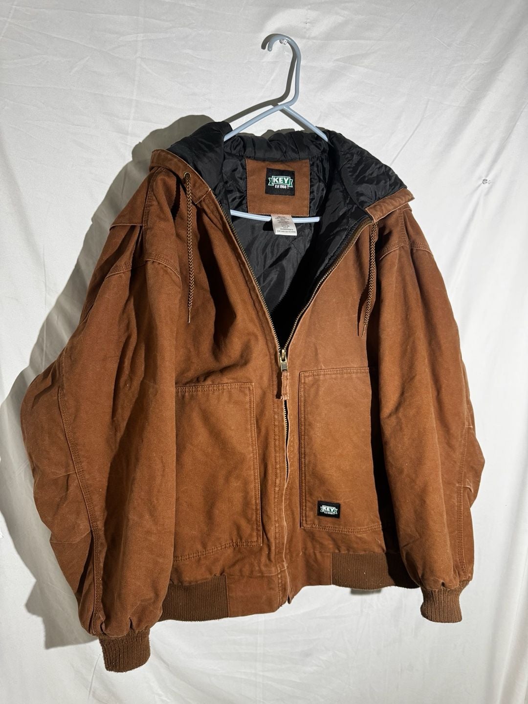 KEY Mens Jacket Canvas Hooded Quilted Workwear Insulated Brown 2XLR 2
