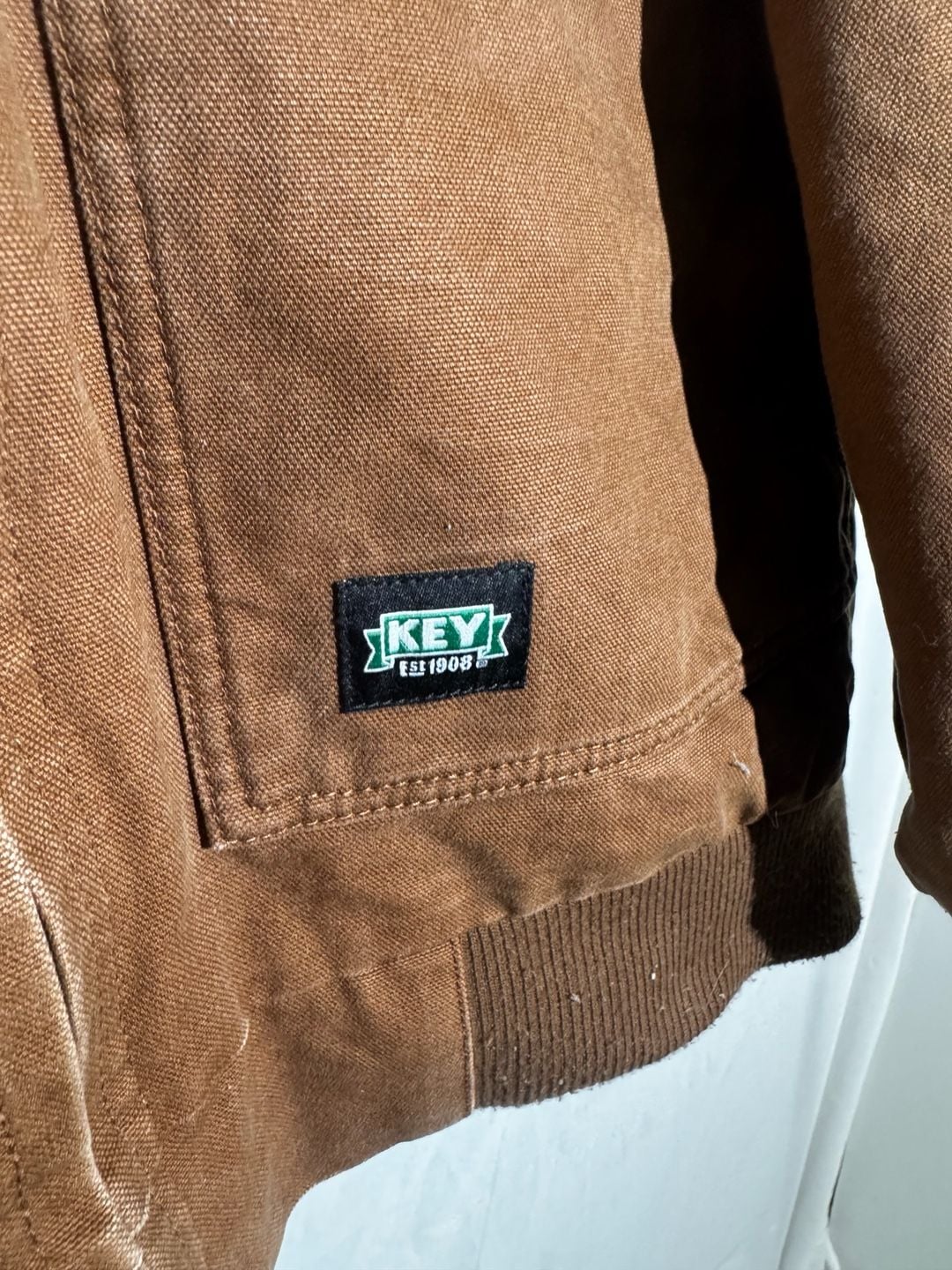 KEY Mens Jacket Canvas Hooded Quilted Workwear Insulated Brown 2XLR 3