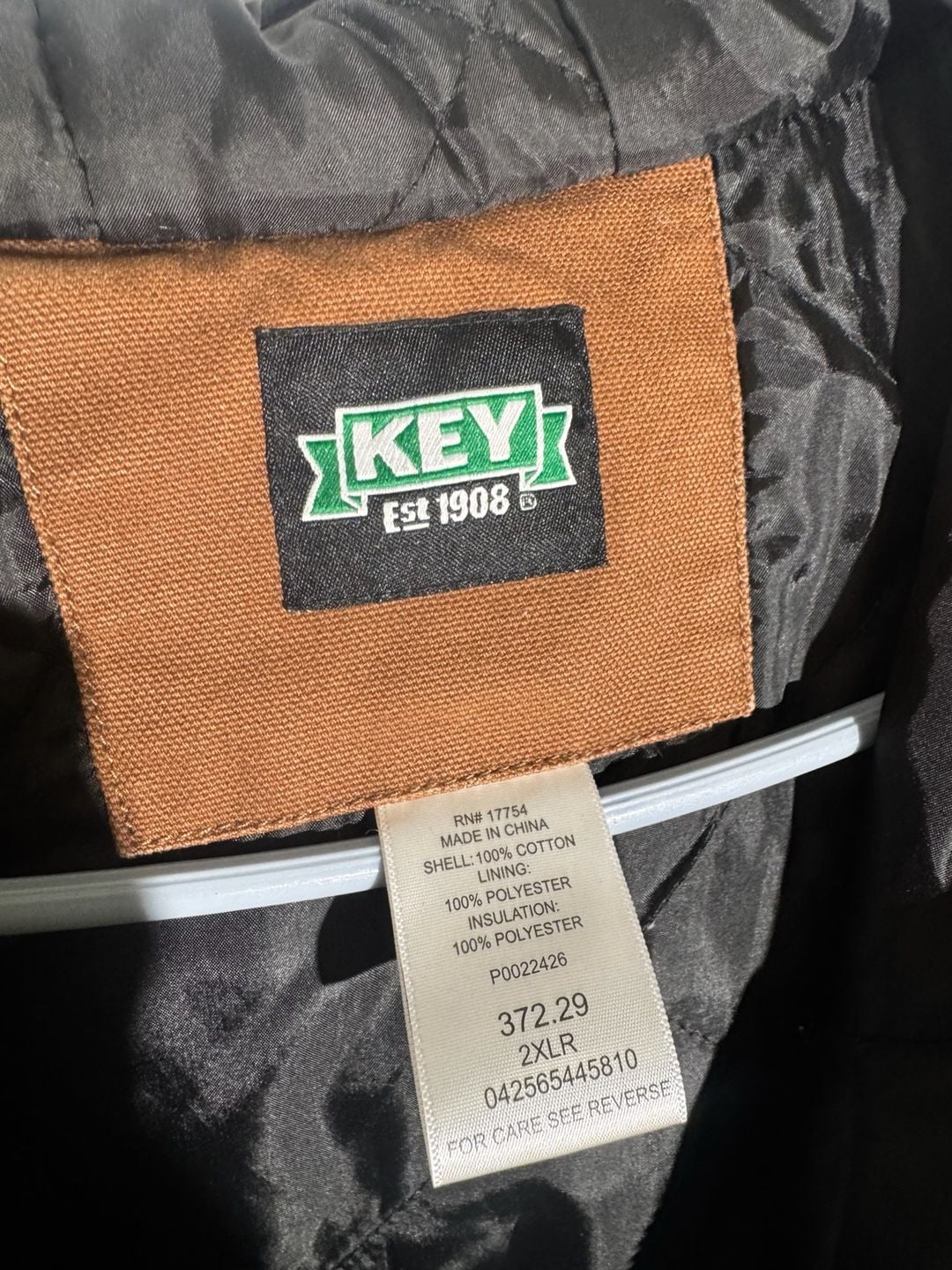 KEY Mens Jacket Canvas Hooded Quilted Workwear Insulated Brown 2XLR 5