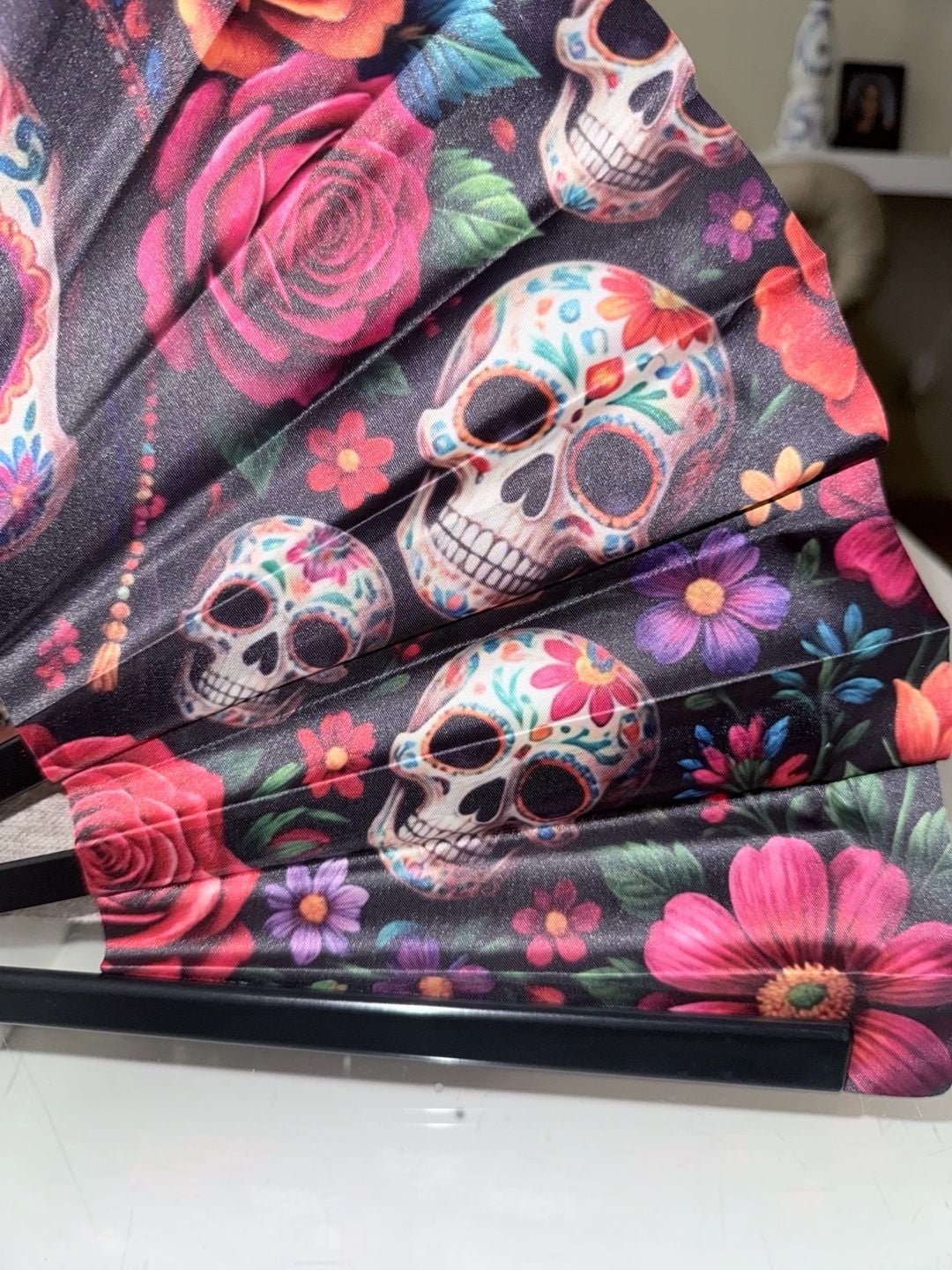 Dia de los Muertos Folding Hand Fan Sugar Skull Floral 5