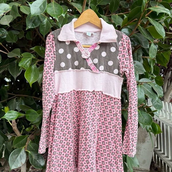 Naartjie Kids Dress Pink Geometric Print Long Sleeve Dress