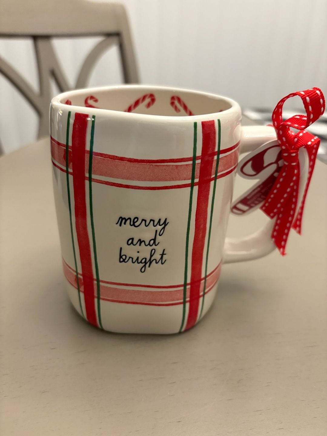 Rae Dunn Merry And Bright Mug Red White Plaid C 1