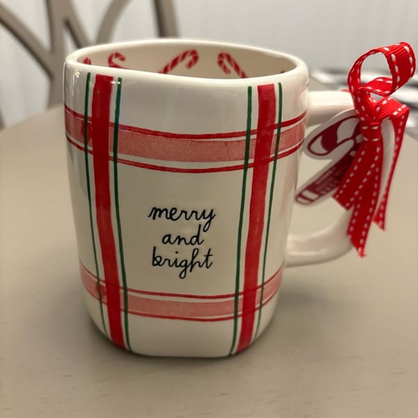 Rae Dunn Merry And Bright Mug Red White Plaid C