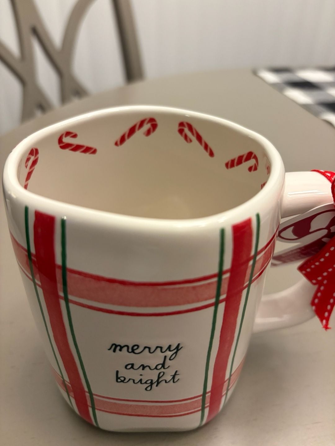 Rae Dunn Merry And Bright Mug Red White Plaid C 2