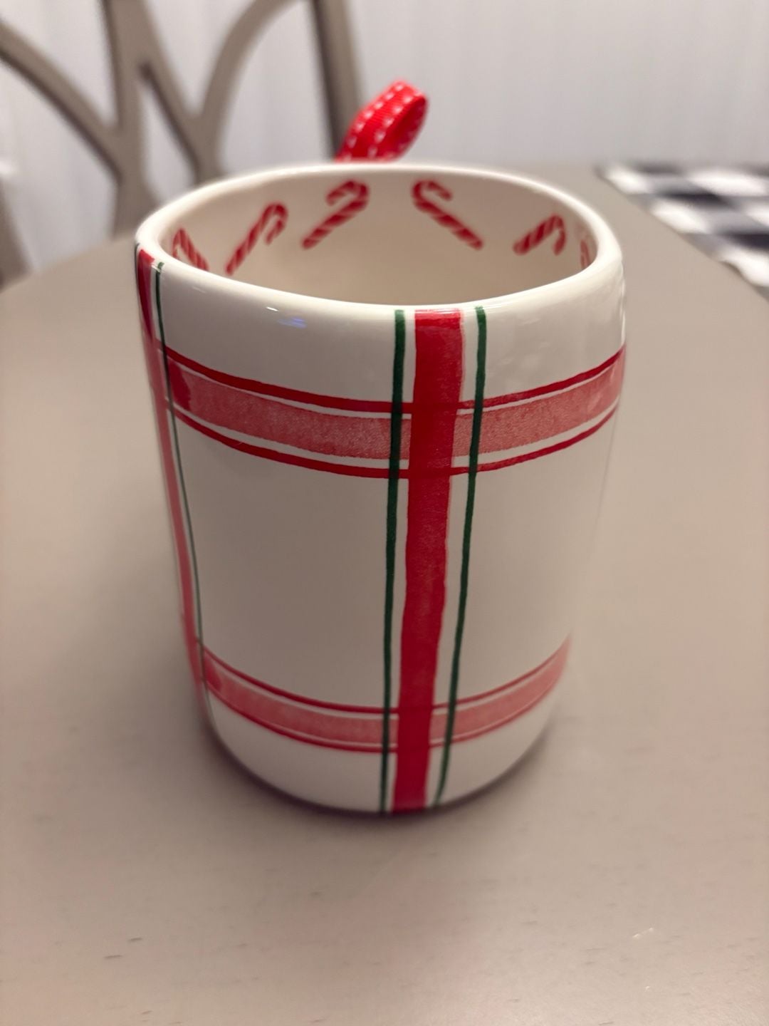 Rae Dunn Merry And Bright Mug Red White Plaid C 4