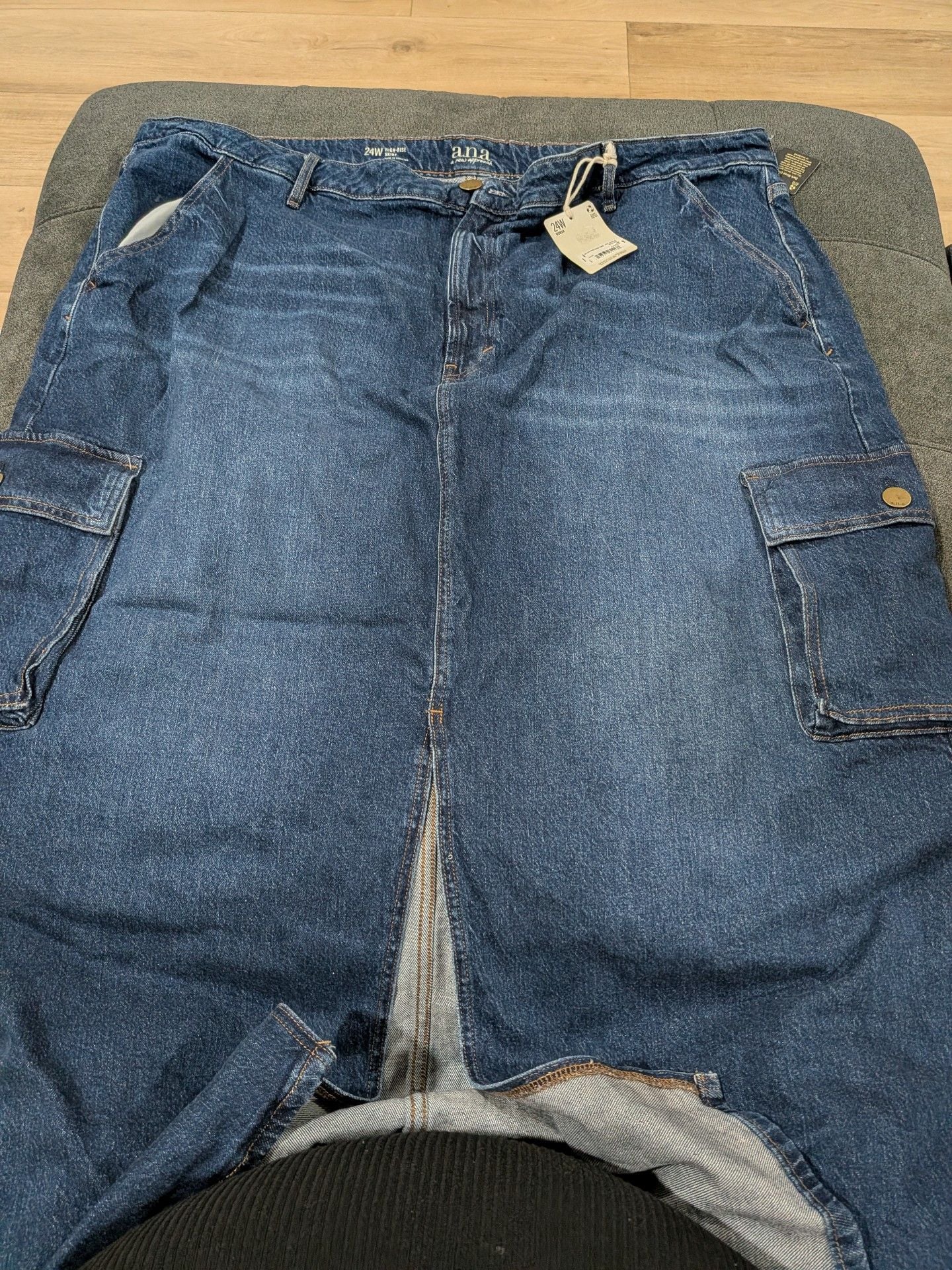 a.n.a Denim Cargo Midi Skirt Size 24W High-Rise Blue 1