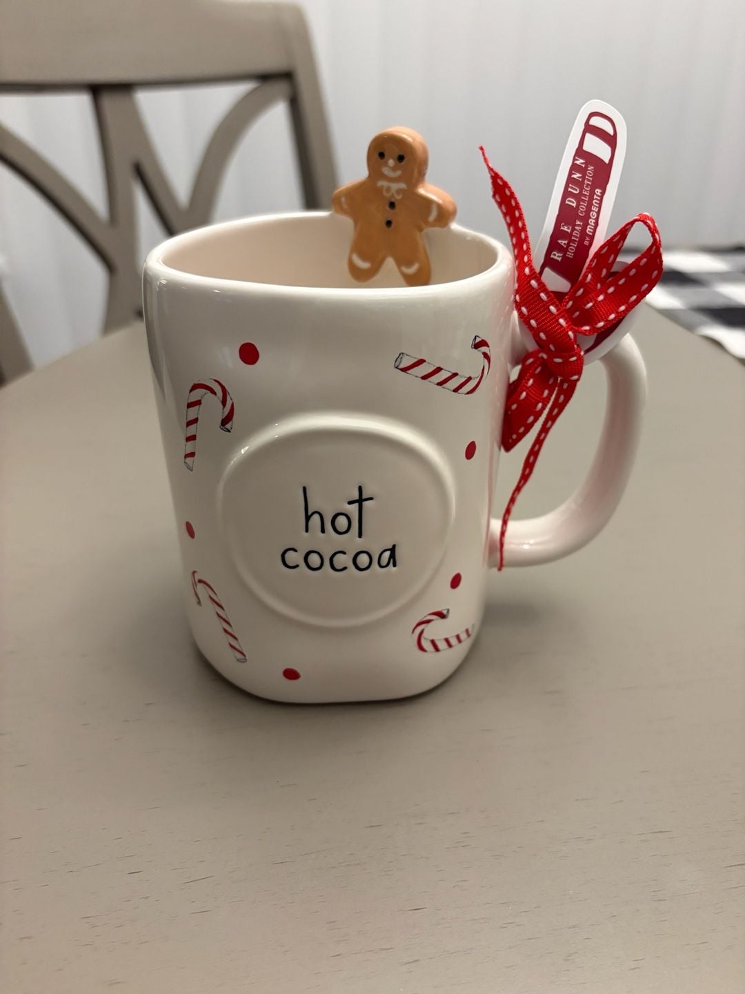 Rae Dunn Hot Cocoa Mug with Gingerbread Man and Candy Canes 1
