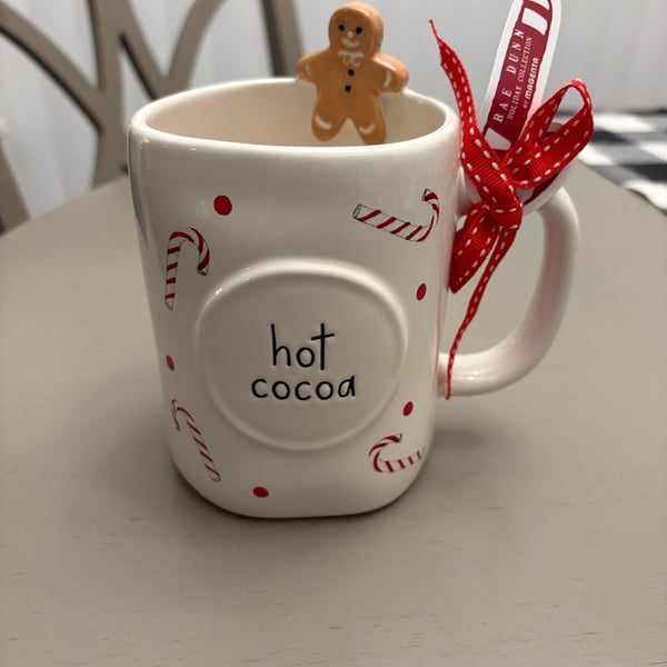 Rae Dunn Hot Cocoa Mug with Gingerbread Man and Candy Canes 
