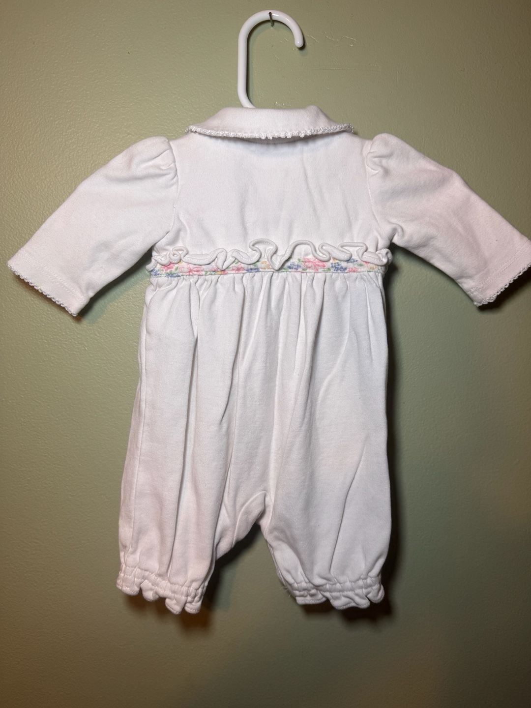 Ralph Lauren Ruffled Cotton Coverall Size Newborn White Floral Trim 3