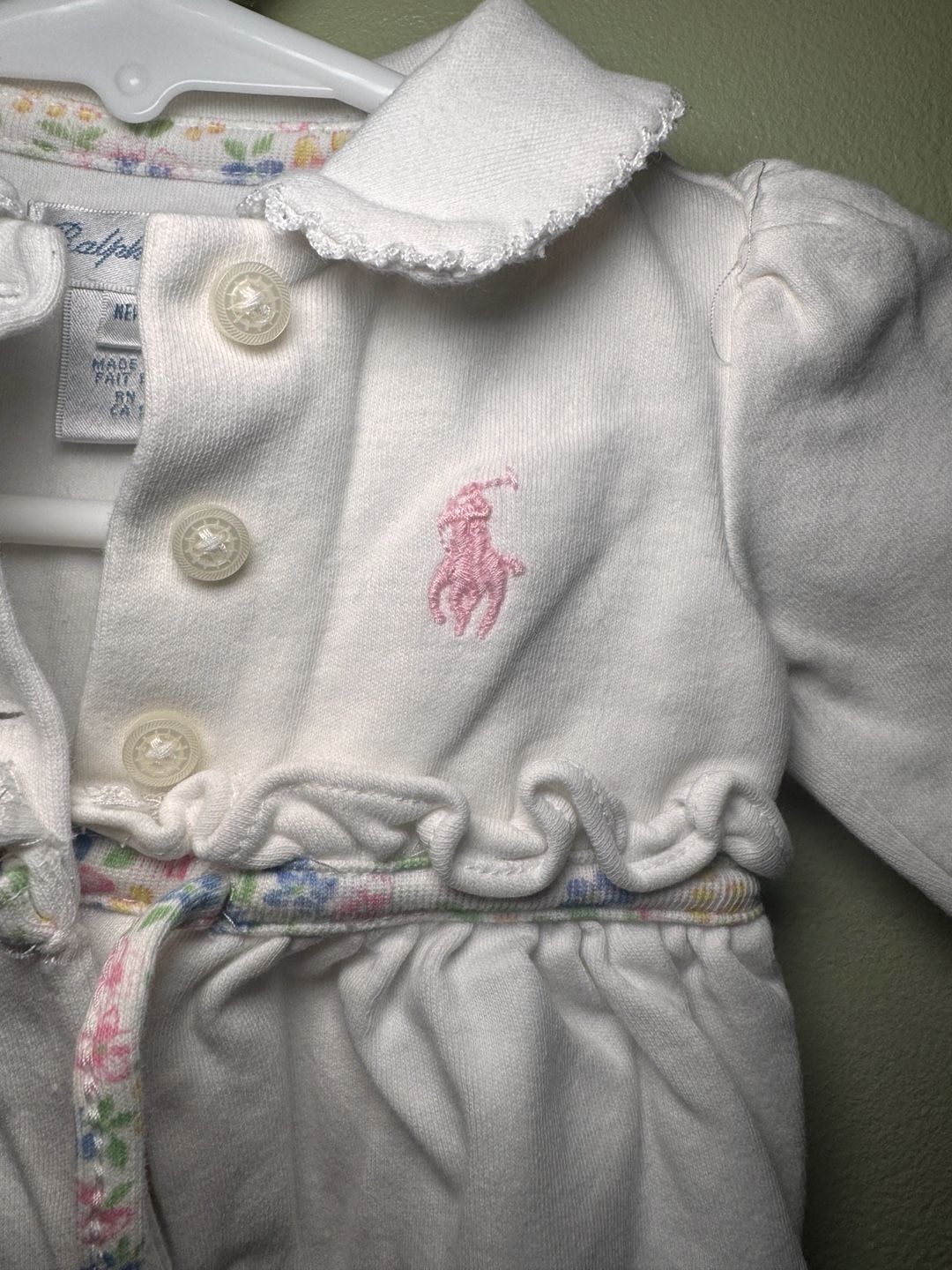 Ralph Lauren Ruffled Cotton Coverall Size Newborn White Floral Trim 4