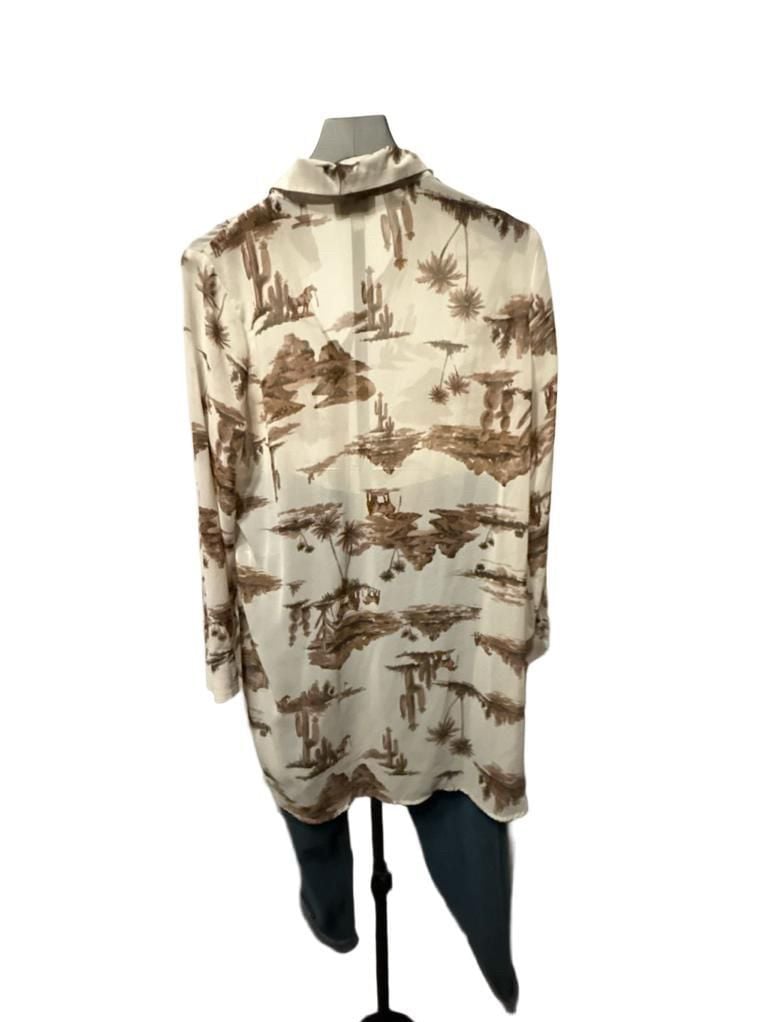 Alkemy Western Desert Print Button Down Shirt Size L Brown Cream 6
