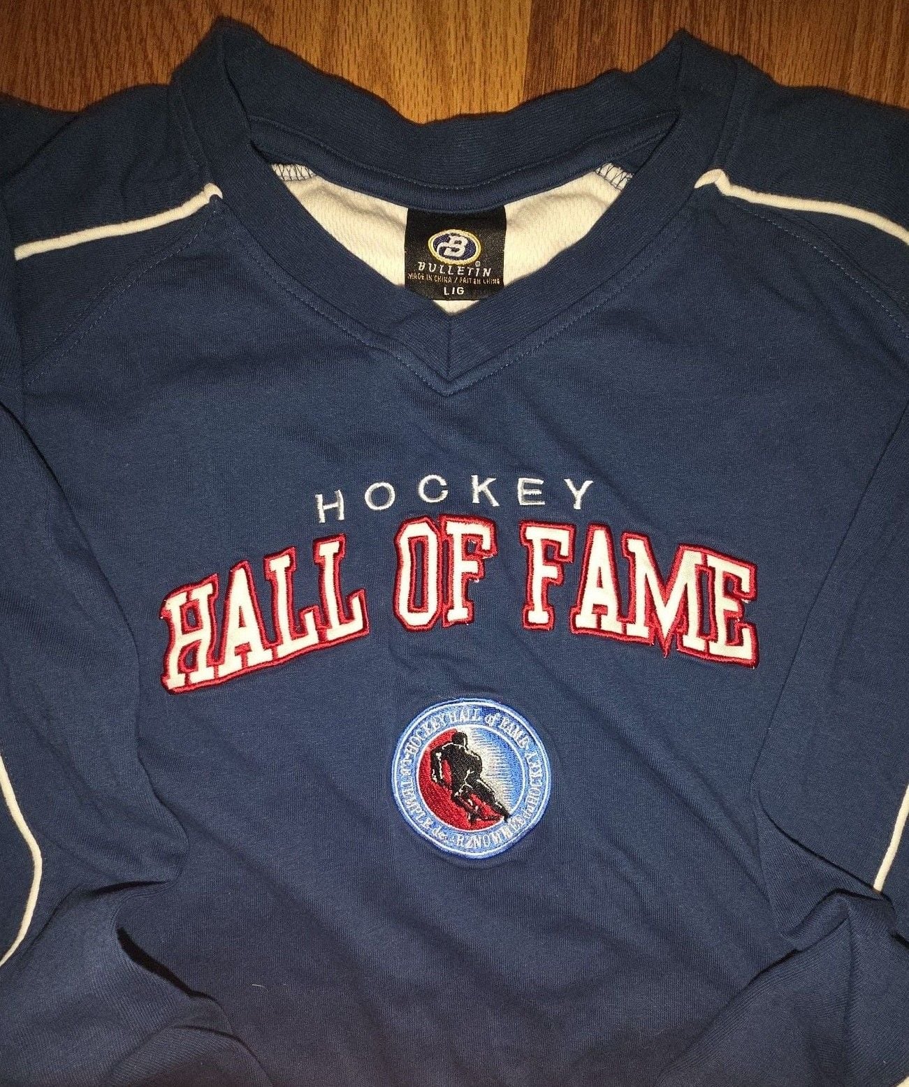 Bullet Hockey Hall Of Fame Long Sleeve Shirt Size L Blue White 3