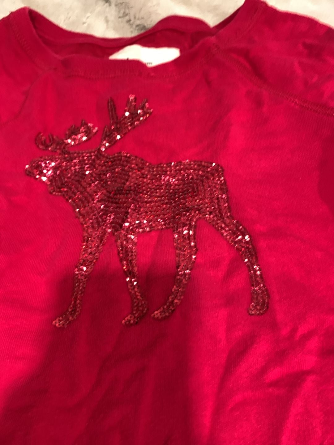 Abercrombie Kids Sweatshirt Size M Red Sequin Moose Christmas Holiday 3