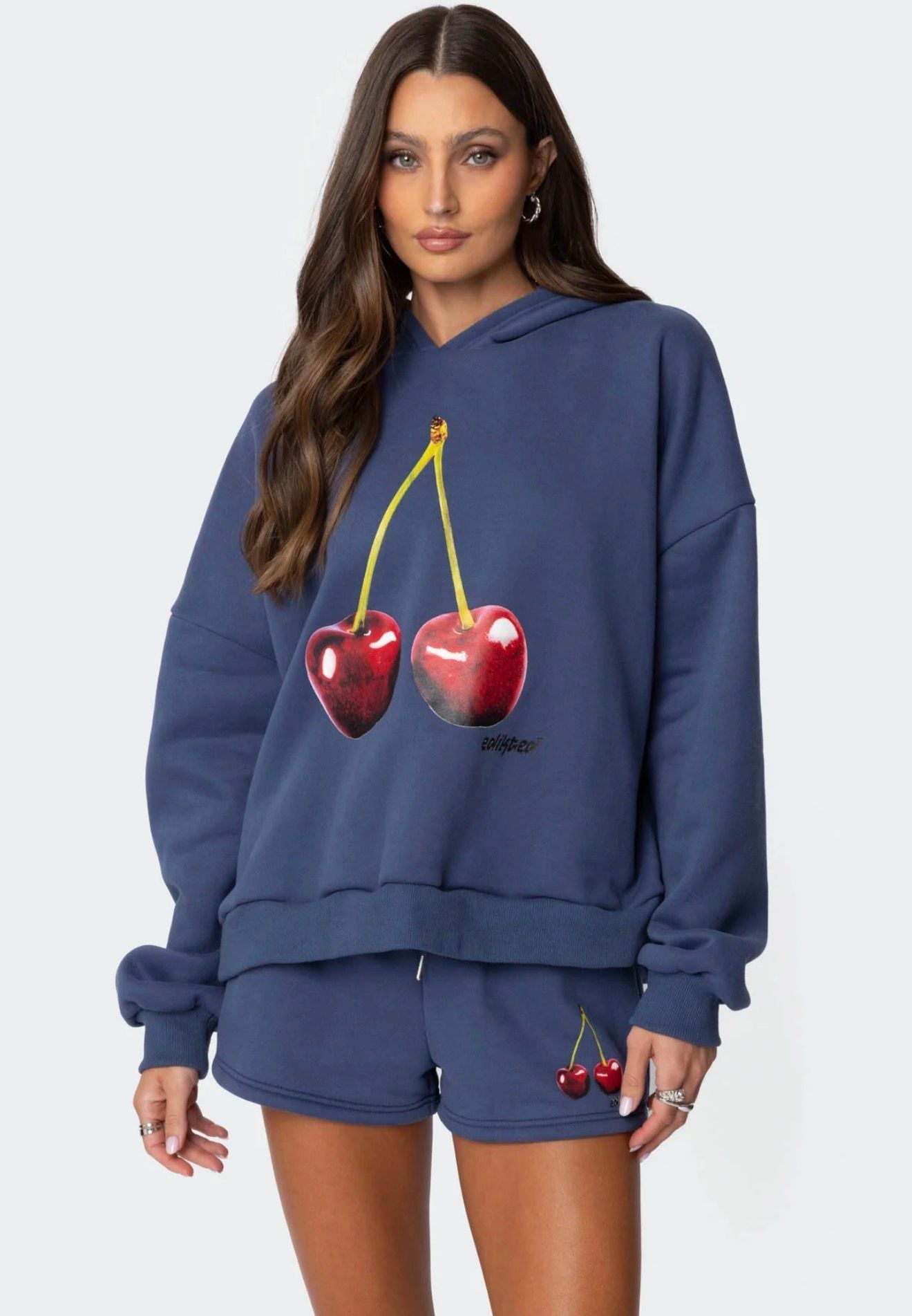 Edikted Mon Cheri Hoodie Blue Cherry Graphic Sweatshirt 1