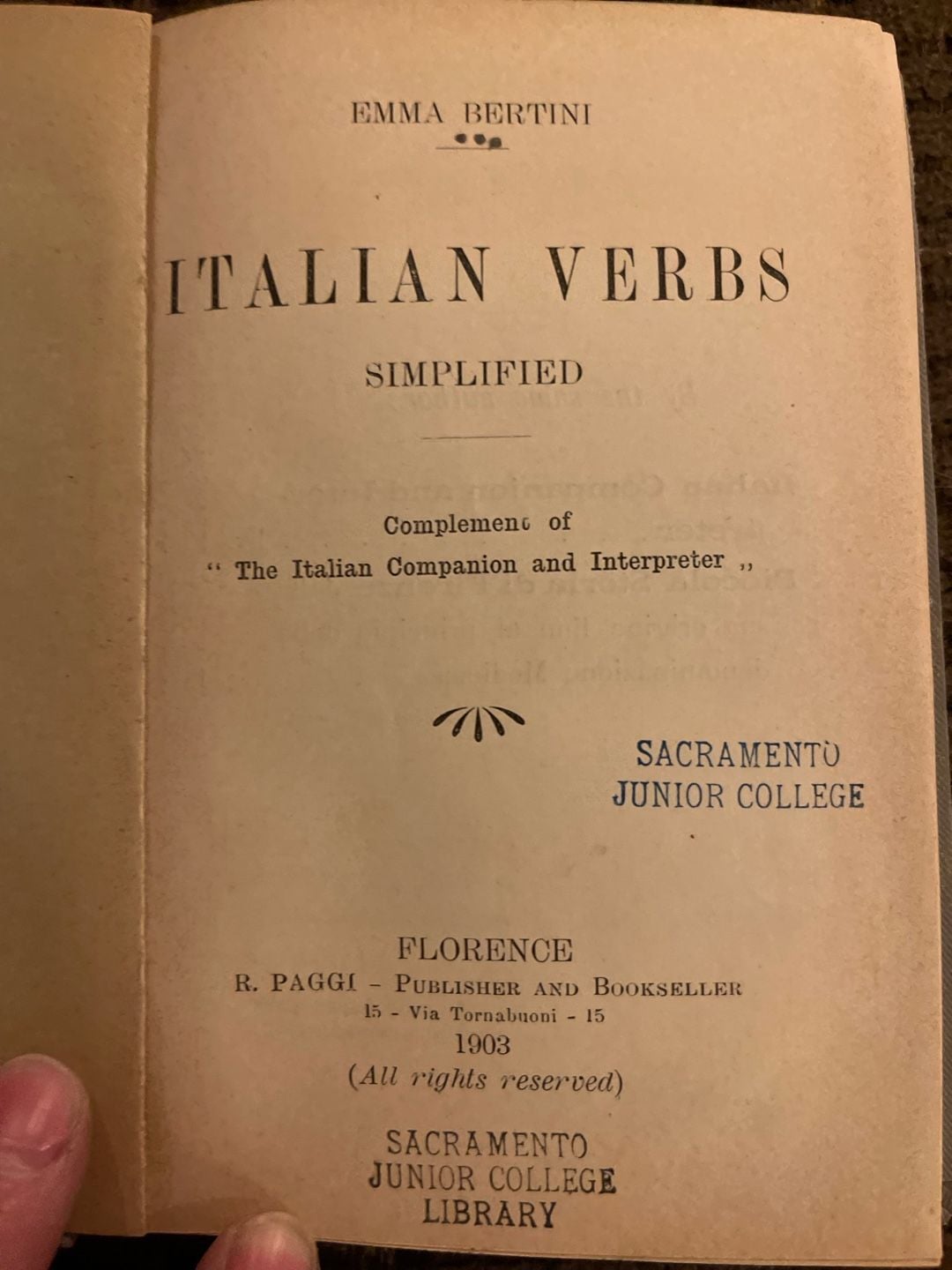Emma Bertini Italian Verbs Simplified Book 1903 3