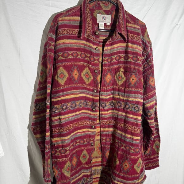 Territory Ahead Mens Shirt Flannel Aztec Southwestern Cotton Red XLT