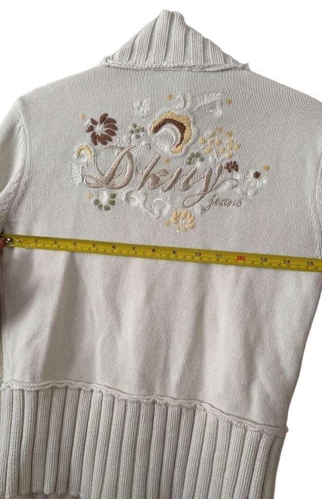 DKNY Jeans Zip Up Cardigan White Floral Embroidered Y2K 8