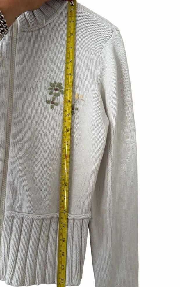 DKNY Jeans Zip Up Cardigan White Floral Embroidered Y2K 7