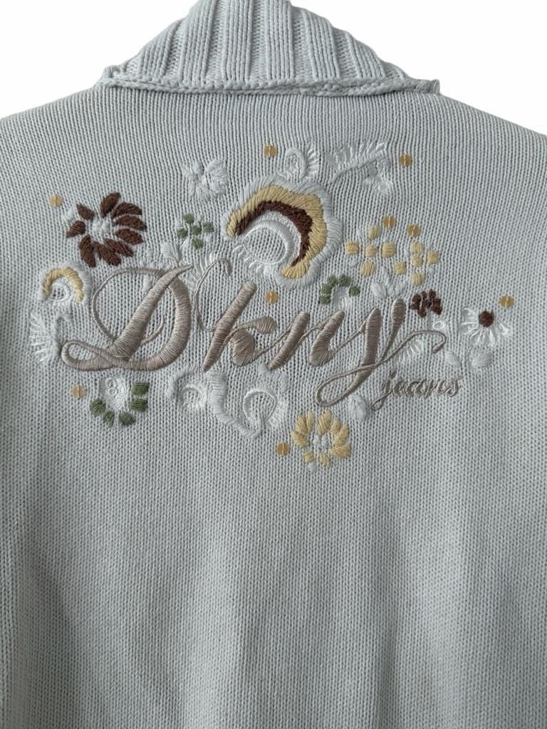 DKNY Jeans Zip Up Cardigan White Floral Embroidered Y2K 9