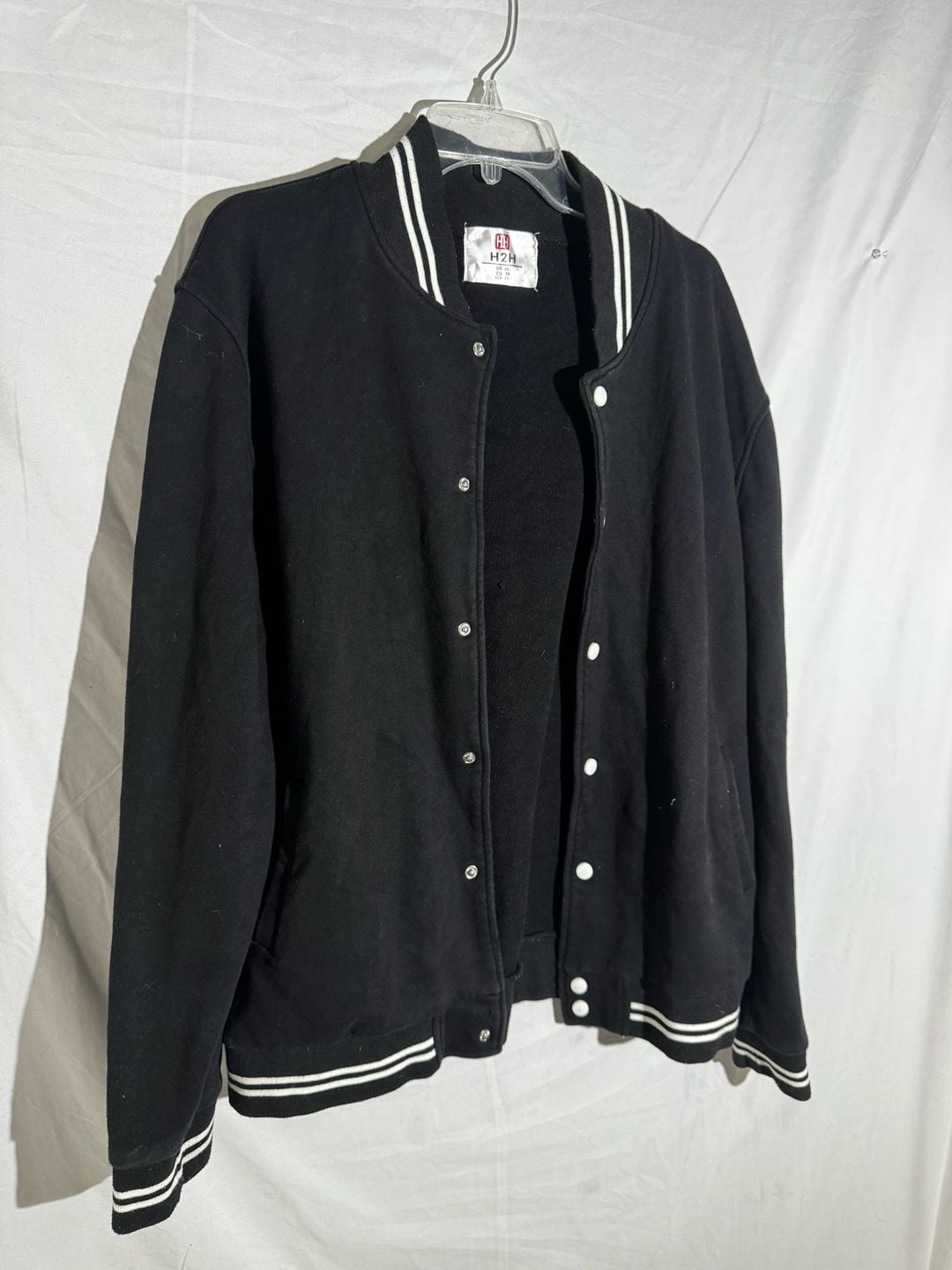 H2H Mens Jacket Snap Varsity Striped Fleece Black 2XL 2
