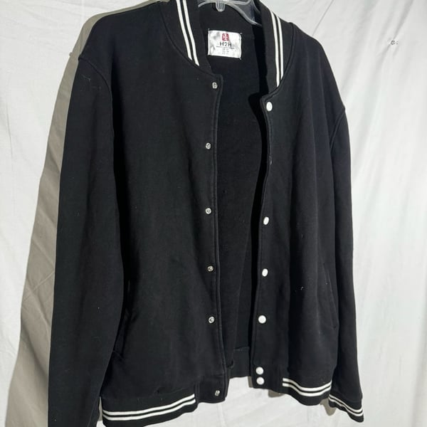H2H Mens Jacket Snap Varsity Striped Fleece Black 2XL
