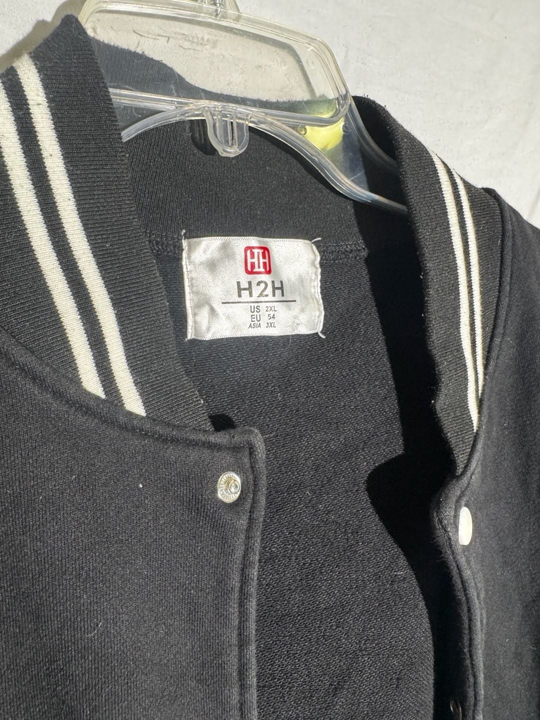 H2H Mens Jacket Snap Varsity Striped Fleece Black 2XL 3