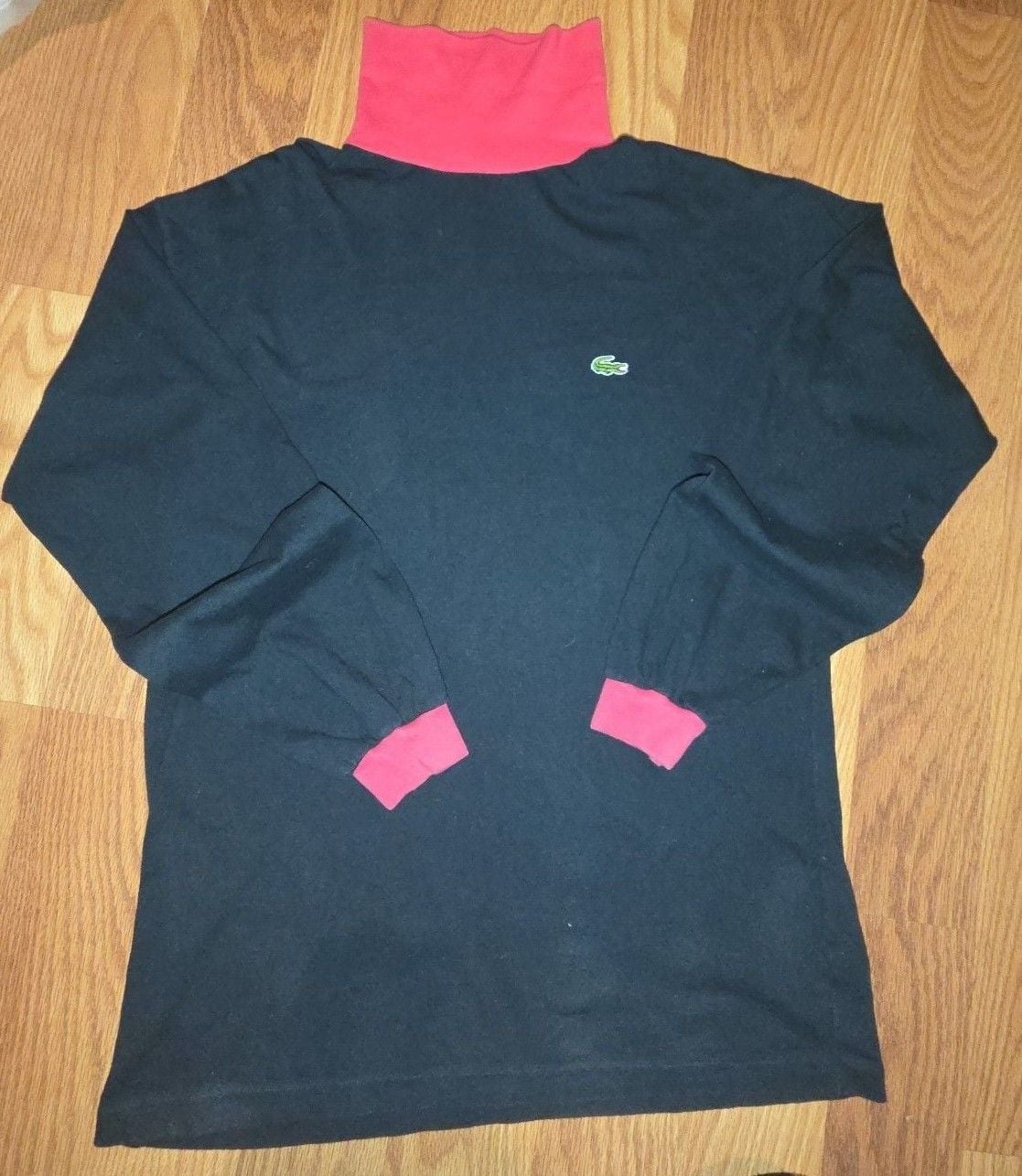 Izod Lacoste Black Long Sleeve Turtleneck Size L Pink Trim Vintage 90s 2
