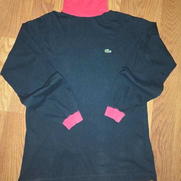 Izod Lacoste Black Long Sleeve Turtleneck Size L Pink Trim Vintage 90s