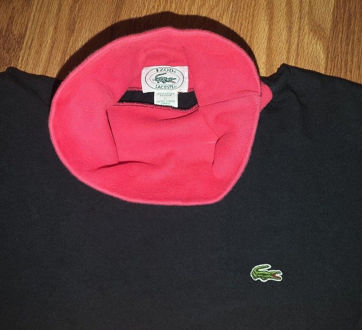 Izod Lacoste Black Long Sleeve Turtleneck Size L Pink Trim Vintage 90s 3
