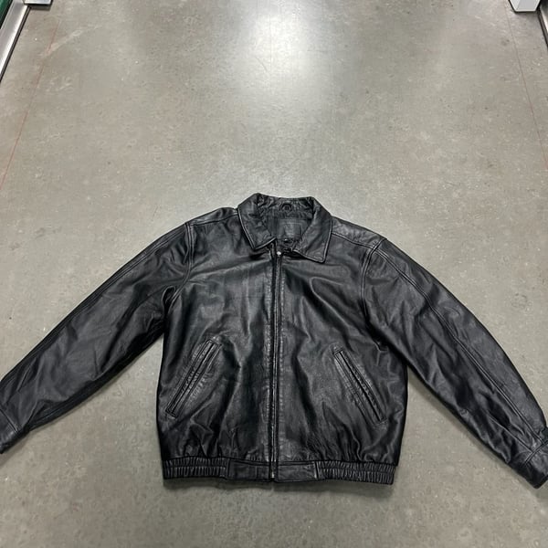 Trader Bay  Black Leather Bomber Jacket