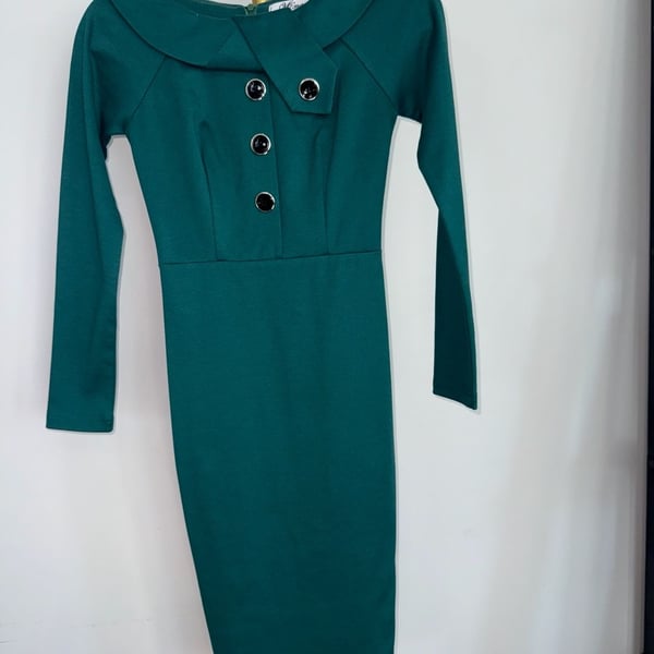 VEmage Vintage Style Green Long Sleeve Sheath Dress Size XS