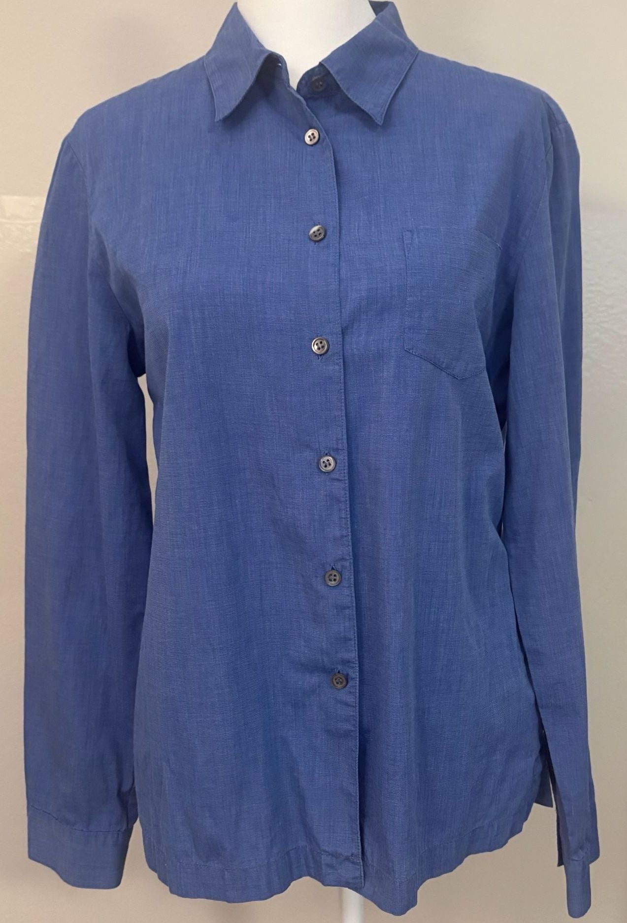 Calvin Klein Women’s Blue Cotton Utility Shirt Long Sleeve Button Front 8/14 M/L 2
