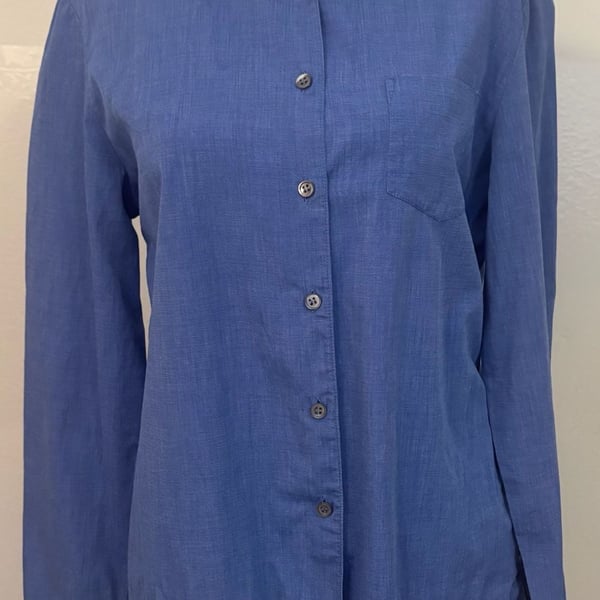 Calvin Klein Women’s Blue Cotton Utility Shirt Long Sleeve Button Front 8/14 M/L