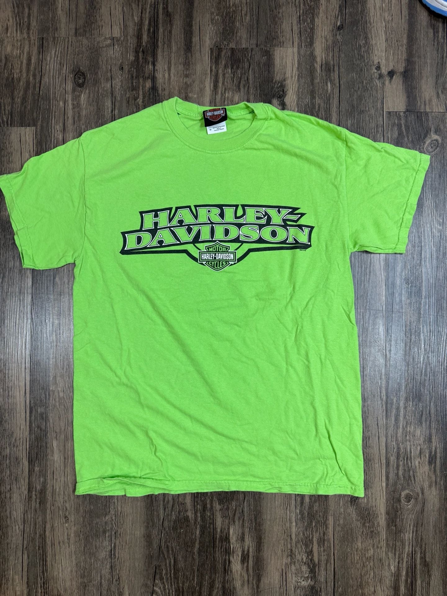 Neon Green Harley Davidson Shawano County T-Shirt 2