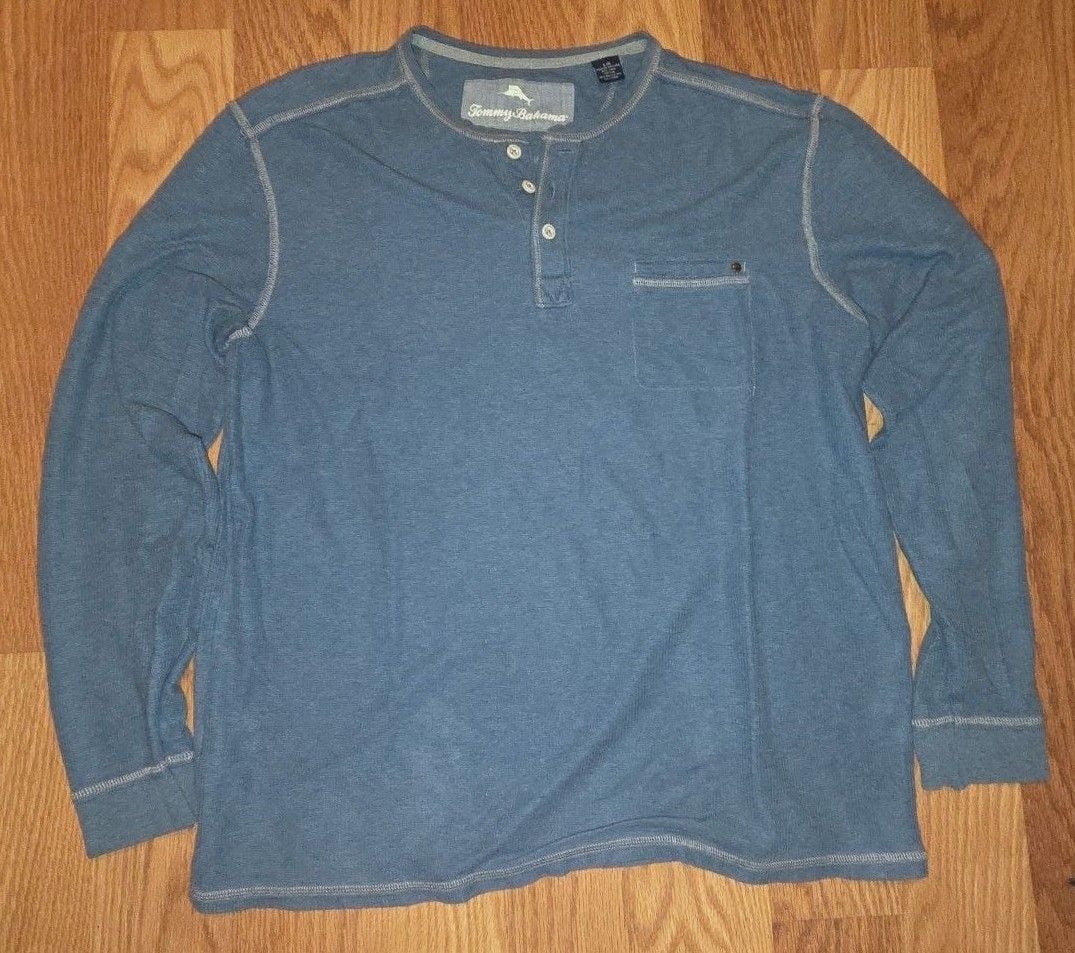 Tommy Bahama Long Sleeve Henley Shirt Blue Size L 2