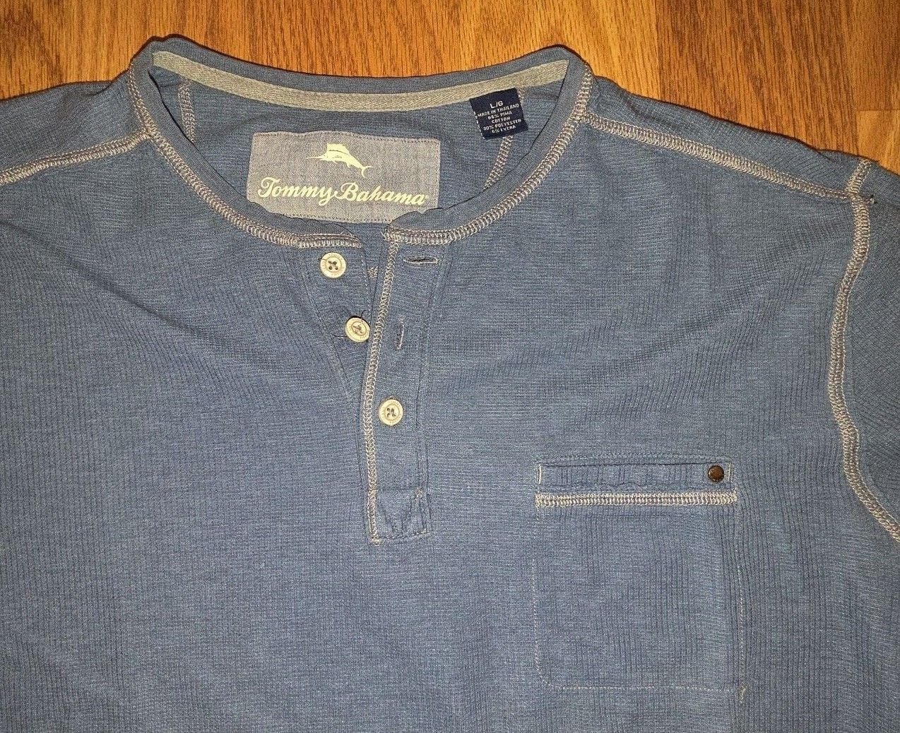 Tommy Bahama Long Sleeve Henley Shirt Blue Size L 3