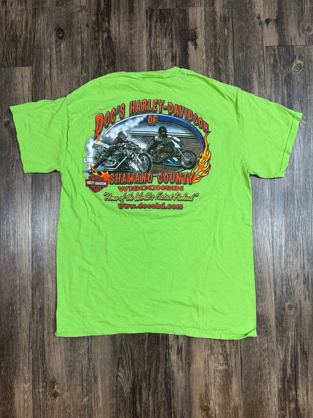 Neon Green Harley Davidson Shawano County T-Shirt 4