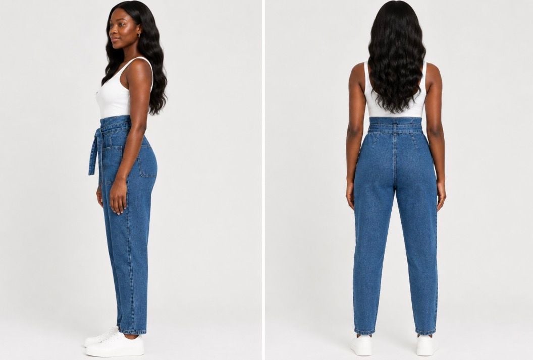 Shein High Waist Belted Jeans Blue Denim 3