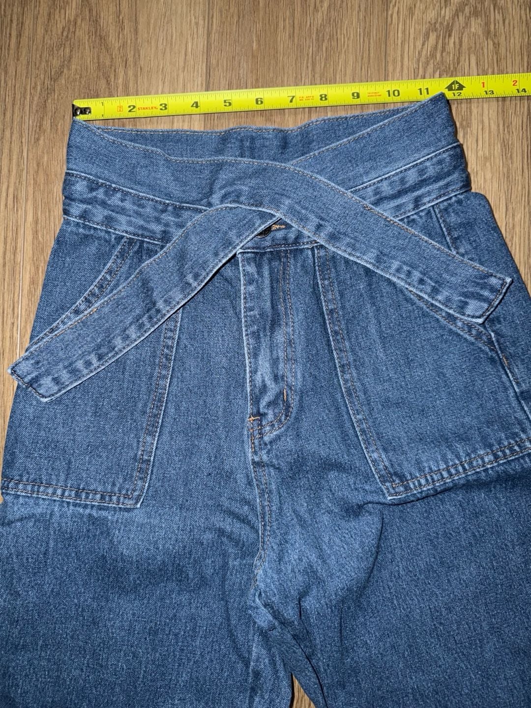 Shein High Waist Belted Jeans Blue Denim 4