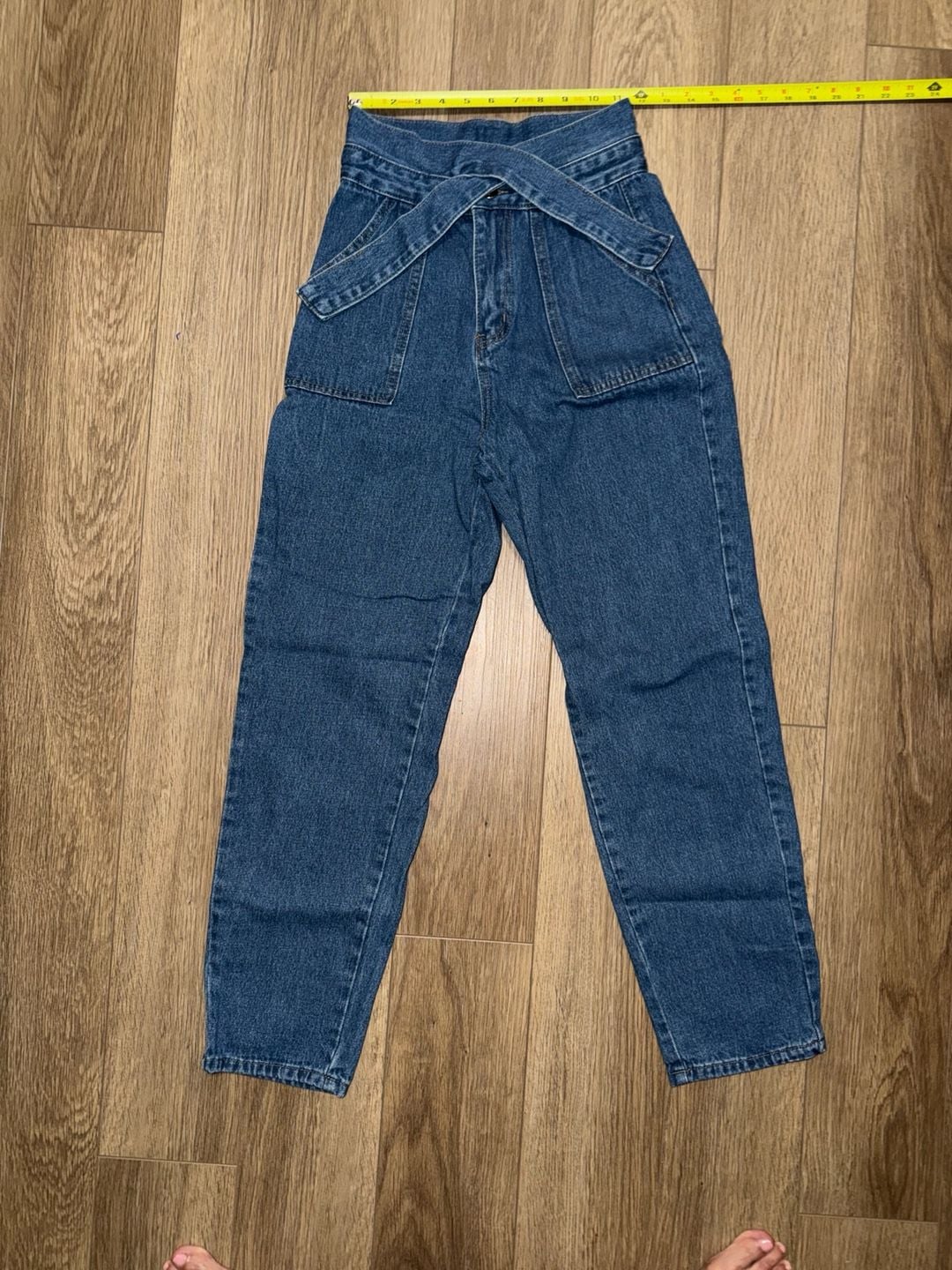 Shein High Waist Belted Jeans Blue Denim 5