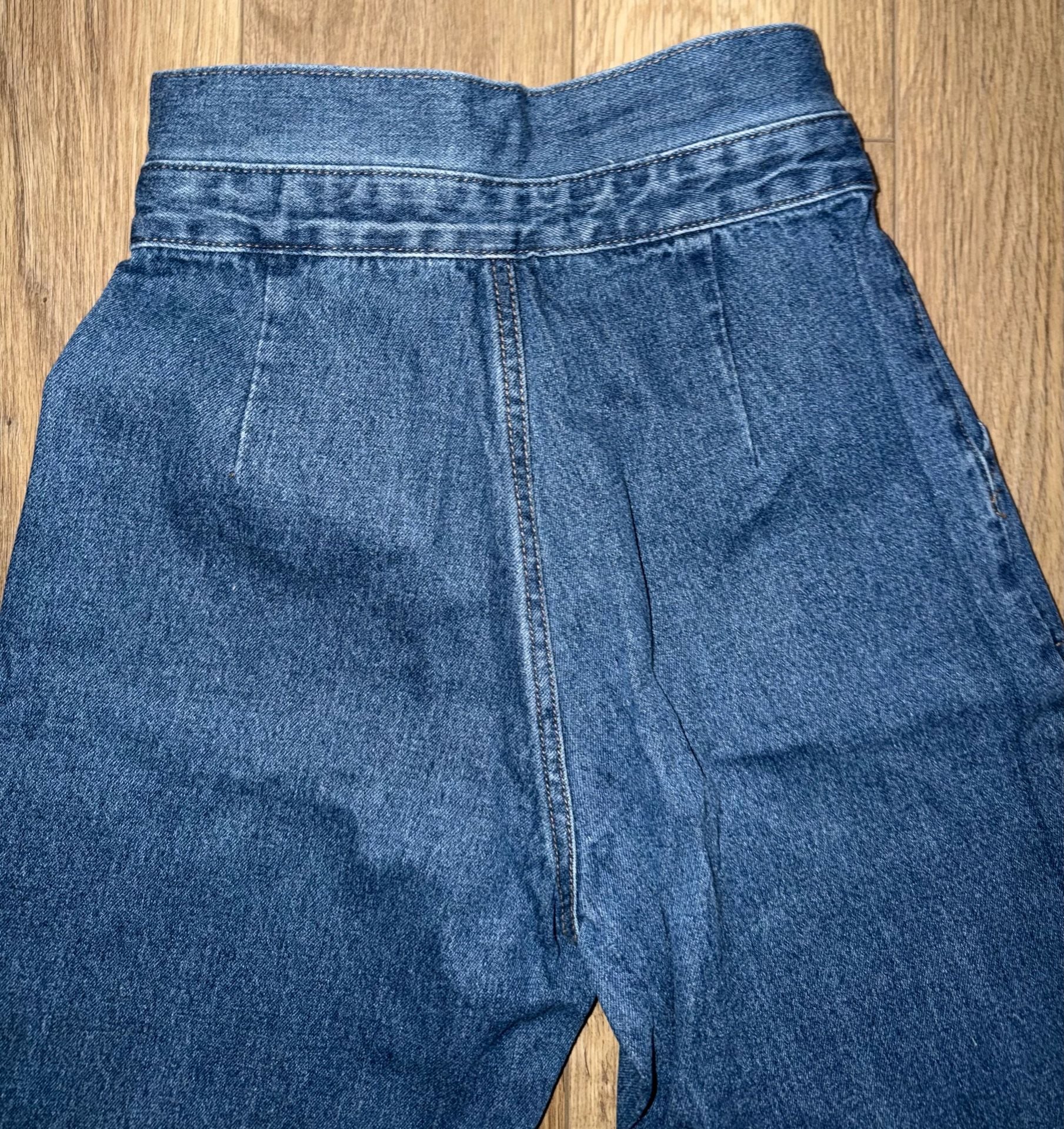 Shein High Waist Belted Jeans Blue Denim 10