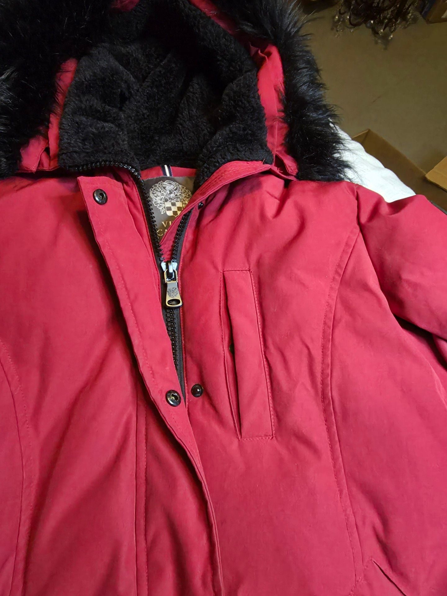 Vince Camuto Red Jacket Size M Faux Fur Hood Down and Feather Fill Blend 5