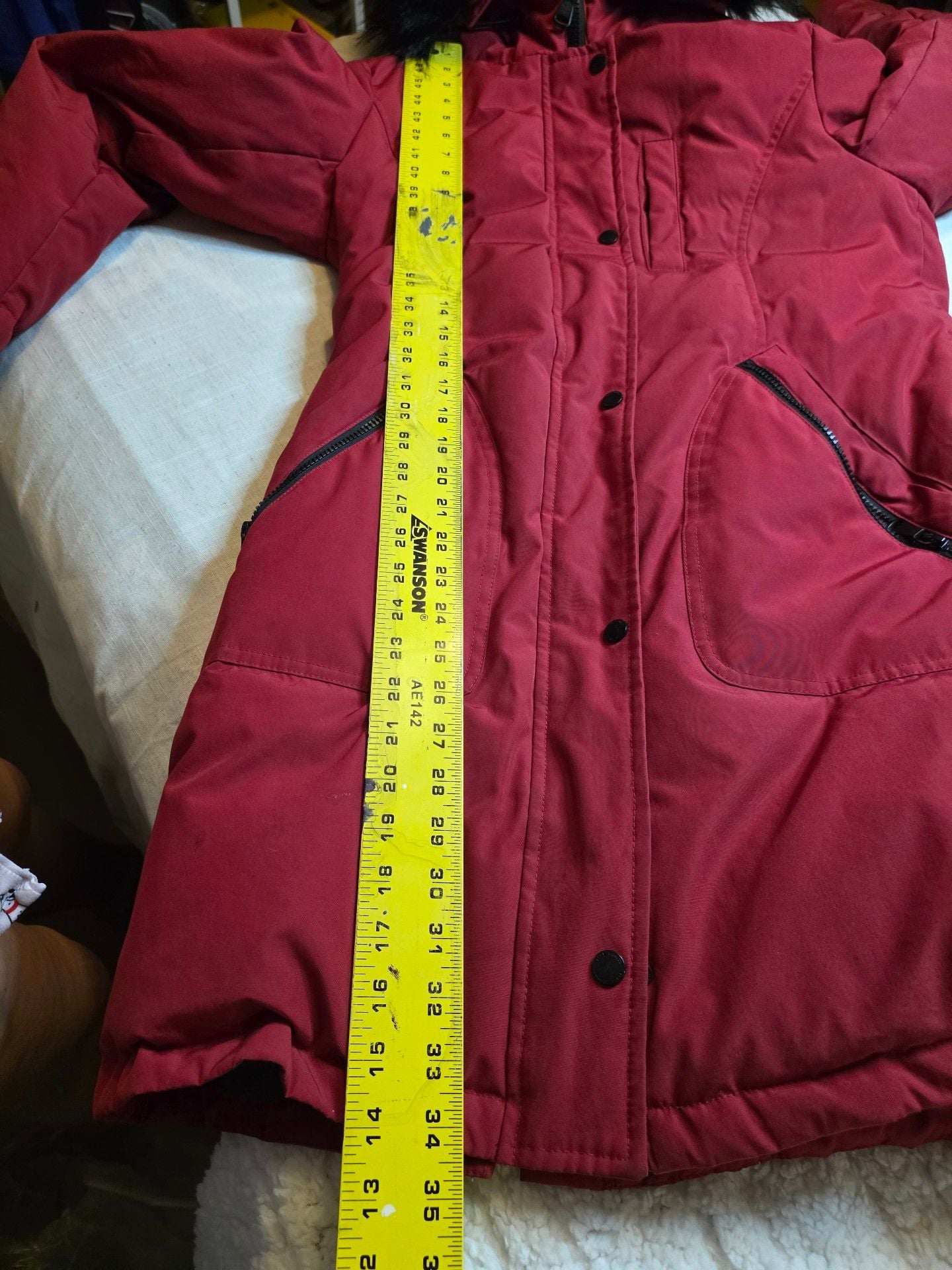 Vince Camuto Red Jacket Size M Faux Fur Hood Down and Feather Fill Blend 14
