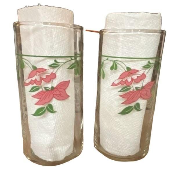 Vintage Crisa Glass Tumblers, Pink Floral Pattern, Set of 2 1