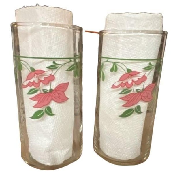 Vintage Crisa Glass Tumblers, Pink Floral Pattern, Set of 2