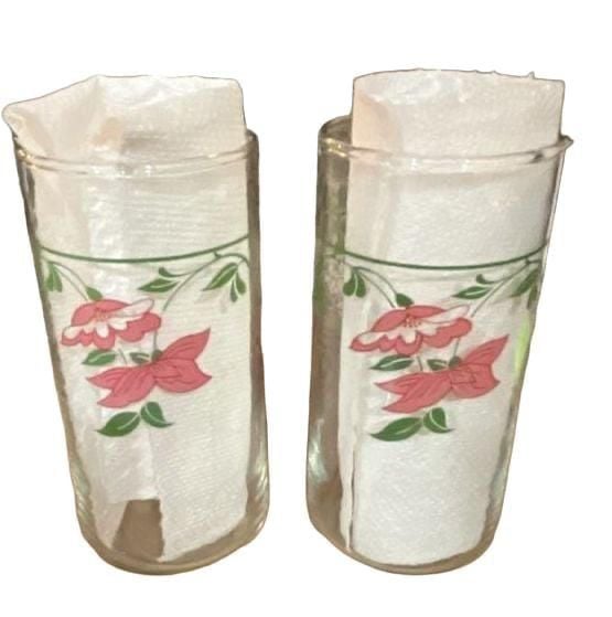 Vintage Crisa Glass Tumblers, Pink Floral Pattern, Set of 2 3