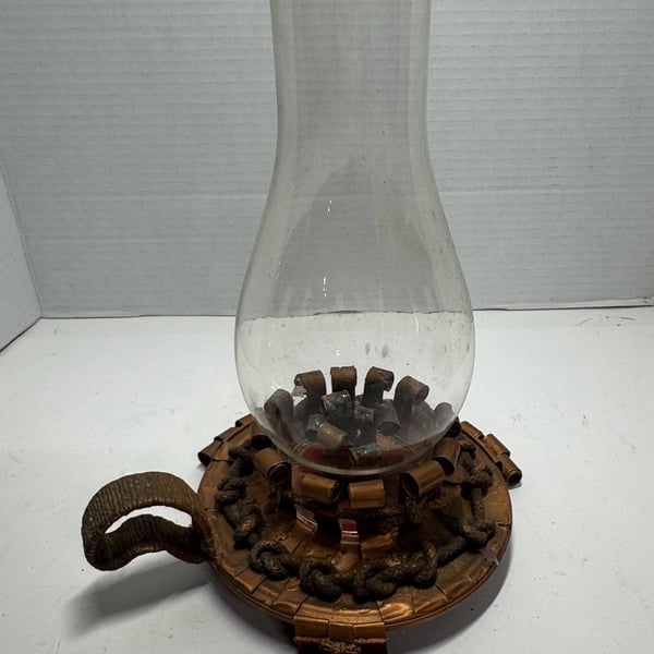 Vintage Handcrafted Metal Glass Hurricane Lamp
