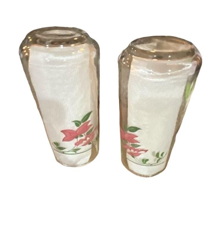 Vintage Crisa Glass Tumblers, Pink Floral Pattern, Set of 2 7
