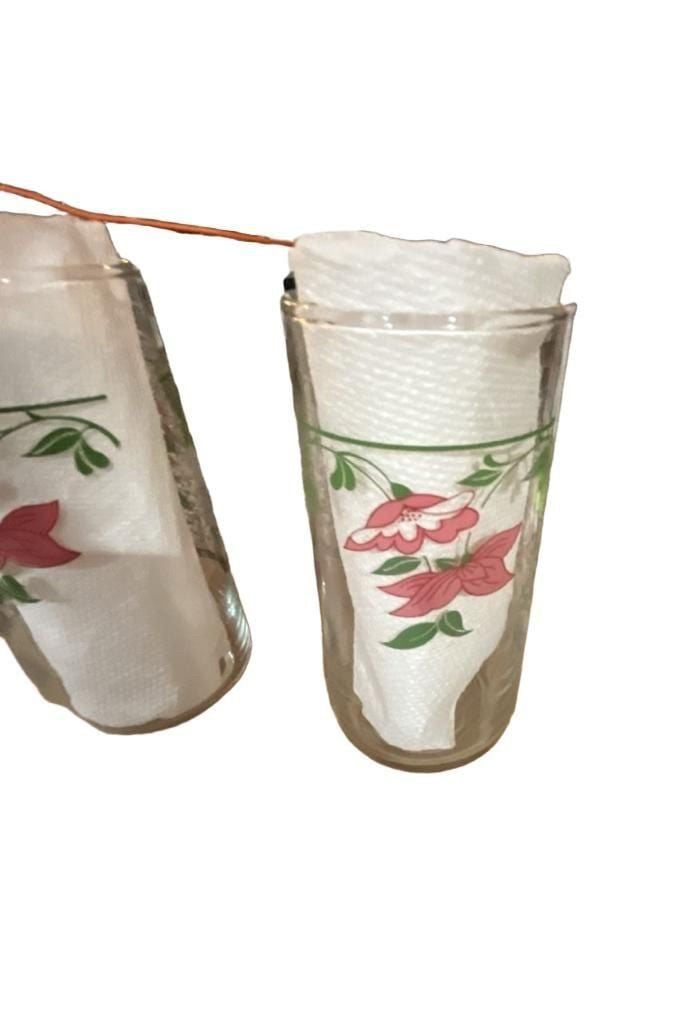Vintage Crisa Glass Tumblers, Pink Floral Pattern, Set of 2 9