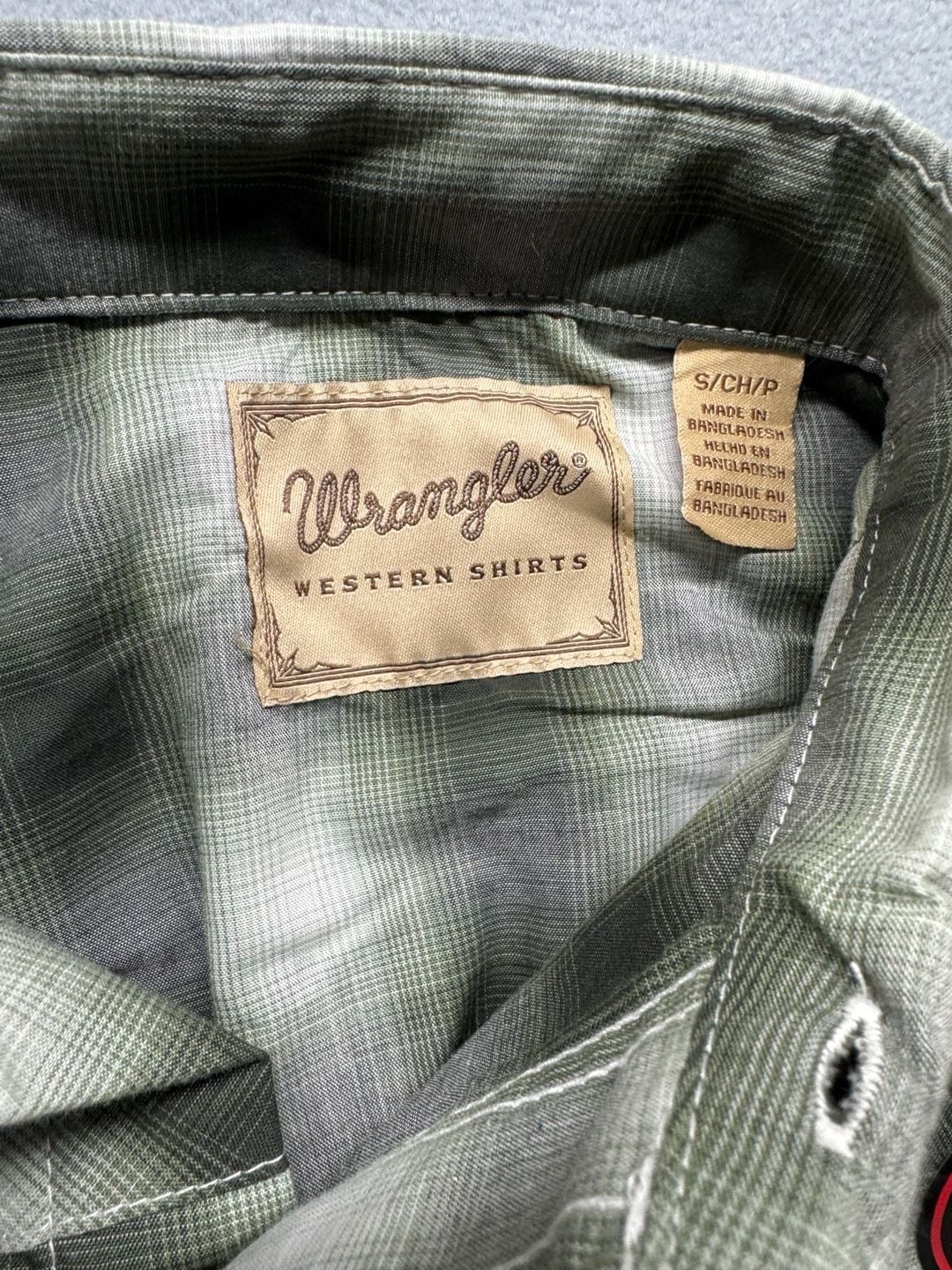 Wrangler Western Shirt Size S Green Plaid Pearl Snap Long Sleeve 3
